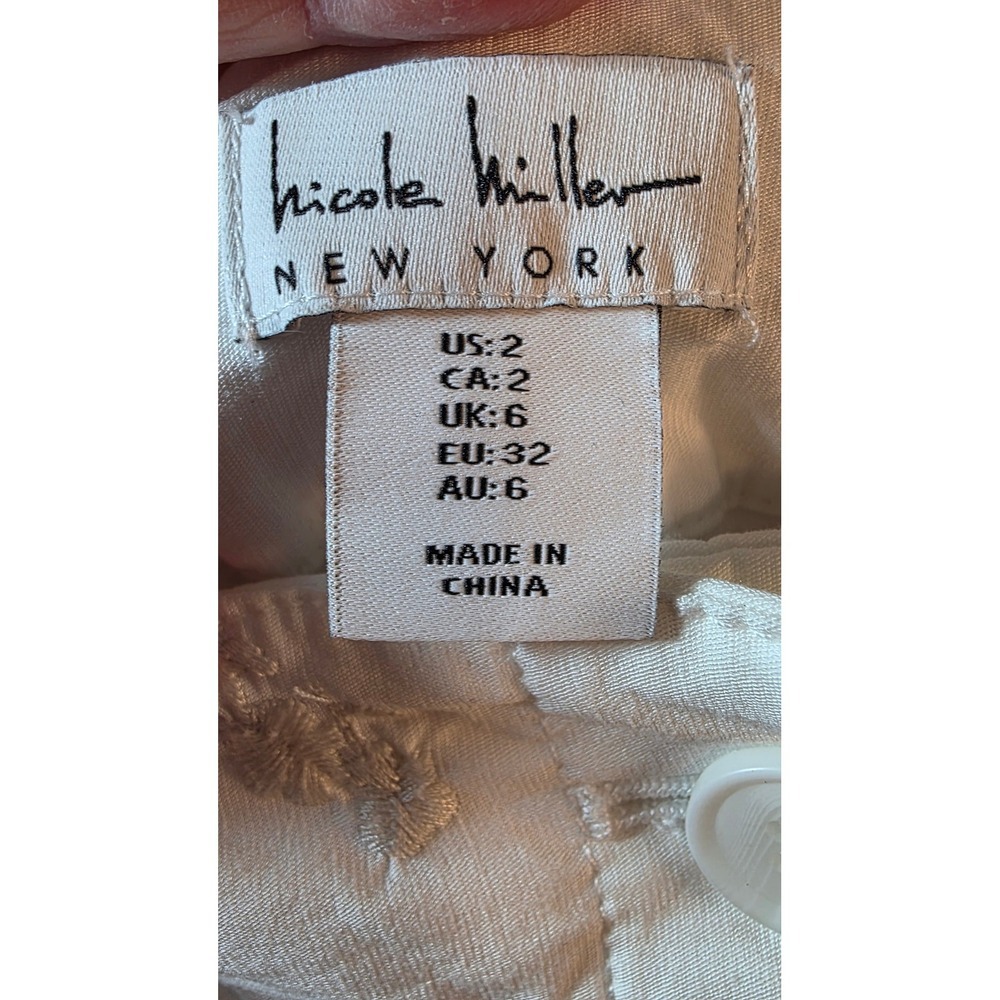 Nicole Miller White Embroidered Wide Leg Linen Rayon Pants Womens Size 2 - Picture 4 of 10